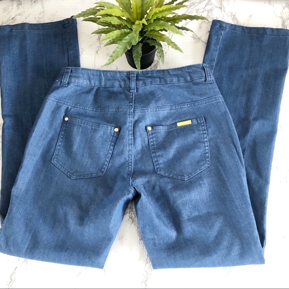 IMAN Denim Pants Three Pocket Pant Gold Logo Studs and Button Size S - Picture 4 of 11